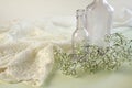 Lacy Negligee with Vintage Apothecary Bottles Royalty Free Stock Photo