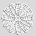 Lacy paper doily, decorative flower, decorative snowflake, mandala, embossed pattern, arabic ornament Royalty Free Stock Photo