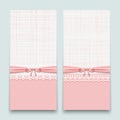 Lacy pink cards with ribbon and bow. To design wedding invitations, congratulations newborn and labels for the textile industry.