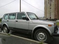 Lada Niva VAZ-2131 - popular Russian car manufacturer for the city, family and travel. Silver gray color. Legendary 4x4 SUV brand