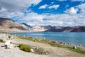 Pangong Lake view from Between Spangmik and Maan in Ladakh, Jammu and Kashmir, India.