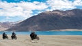 Rider at Pangong Lake view from Between Merak and Maan in Ladakh, Jammu and Kashmir, India
