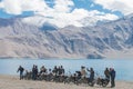 Rider at Pangong Lake view from Between Merak and Maan in Ladakh, Jammu and Kashmir, India