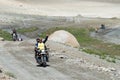 Rider at Pangong Lake view from Between Merak and Maan in Ladakh, Jammu and Kashmir, India