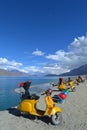 Recreational motorcycles for hire at Pangong Lake, Ladakh.