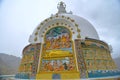 Reliefs on the second level of the Shanti Stupa in Leh, depicting the `death` mahanirvana of the Buddha.