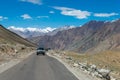 Beautiful scenic view from Between Diskit and Khardung La Pass 5359m in Nubra Valley, Ladakh, Jammu and Kashmir, India Royalty Free Stock Photo