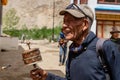 Folks of Leh with prayer wheel in Mask Dance Festival of Tibet m Royalty Free Stock Photo