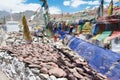 Mani Stone at Choglamsar Town in Ladakh, Jammu and Kashmir, India. Mani stones are stone plates as a Royalty Free Stock Photo