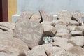 Mani Stone at Choglamsar Town in Ladakh, Jammu and Kashmir, India. Mani stones are stone plates as a Royalty Free Stock Photo