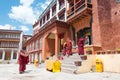 Ritual of monks at Matho Monastery Matho Gompa in Ladakh, Jammu and Kashmir, India.