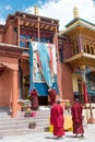 Ritual of monks at Matho Monastery Matho Gompa in Ladakh, Jammu and Kashmir, India.