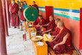 Ritual of monks at Matho Monastery Matho Gompa in Ladakh, Jammu and Kashmir, India.