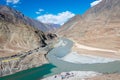 Confluence of Zanskar and Indus rivers in Ladakh, Jammu and Kashmir, India Royalty Free Stock Photo