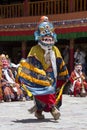Tibetan lamas dressed in mystical mask dance Tsam mystery in time of buddhist festival at Hemis Gompa, Ladakh, North India
