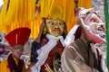 Tibetan lamas dressed in mystical mask dance Tsam mystery in time of buddhist festival at Hemis Gompa, Ladakh, North India