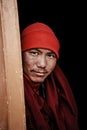 Ladakh, Leh, India - July 1, 2022 : portrait of young tibetan lama buddhist monk in lamayuru monastery temple in Ladakh, Leh,