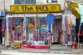Front view of Tibetan shop clothes and souvenirs outside the tourist town of Leh, India Royalty Free Stock Photo