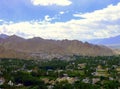 Ladakh panorama with contrast between arid mountains and green valleys