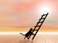 Ladder and cat - 3D render