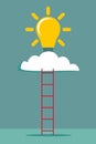 Ladder and cloud with idea light bulb. Success concept. Royalty Free Stock Photo