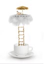 Ladder from coffee inside white cup up to the cloud