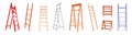 Ladder construction. Realistic wooden and metal staircase equipment, 3D stepladder collection. Isolated vertical tools