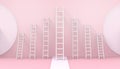 Ladder Different creative Business Concept Modern Art on light pastel pink color background with shadows