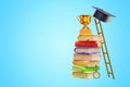 Ladder education success learning. Books ladder cup academic cap. Achieving goals .3d rendering