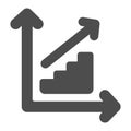 Ladder growth chart with steps going up and arrow solid icon, diagram concept, graph vector sign on white background