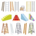 Ladder icons set cartoon vector. Stairs footway metal