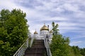 Ladder leading in the Belogorsk Sacred - Nikolaev orthodox and missionary monastery. Ladder to the Christian Orthodox Church, Perm Royalty Free Stock Photo