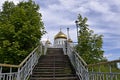Ladder leading in the Belogorsk Sacred - Nikolaev orthodox and missionary monastery. Ladder to the Christian Orthodox Church, Perm Royalty Free Stock Photo