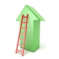 Ladder leading an green arrow. Success concept