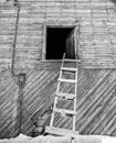 Ladder leaning against a barn loft