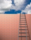 Ladder leans on wall with sky Royalty Free Stock Photo