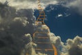 Ladder long difficult among  clouds leadin high to the sky heaven 3d rendeing Royalty Free Stock Photo