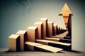A ladder made of wooden blocks illustrates a positive rising chart. Ai generated Royalty Free Stock Photo