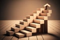 A ladder made of wooden blocks illustrates a positive rising chart. Ai generated Royalty Free Stock Photo