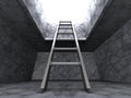 Ladder Out From Dark Basement Room Hole. Freedom Success Concept