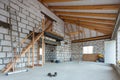 Ladder, parts of scaffolding and construction material on the floor during on the remodeling, renovation, extension Royalty Free Stock Photo