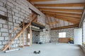 Ladder, parts of scaffolding and construction material on the floor during on the remodeling, renovation, extension, restoration Royalty Free Stock Photo