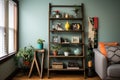 ladder shelf with mix of books and home decor items Royalty Free Stock Photo