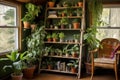 ladder shelf with potted plants and novels