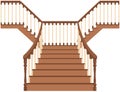 Ladder with steps, balusters and handrails. Stairs, classical stairsace with wooden banisters Royalty Free Stock Photo