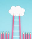 Ladder of success build with pencils, opportunity strategy, blue background, copy space for text, step by step concept, progress Royalty Free Stock Photo