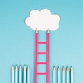 Ladder of success build with pencils, opportunity strategy, blue background, copy space for text, step by step concept, progress Royalty Free Stock Photo