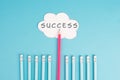 Ladder of success build with pencils, opportunity strategy, blue background, copy space for text, step by step concept, progress Royalty Free Stock Photo