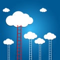 Ladder to the clouds on blue background. Royalty Free Stock Photo