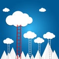 ladder to the clouds on blue background. Royalty Free Stock Photo